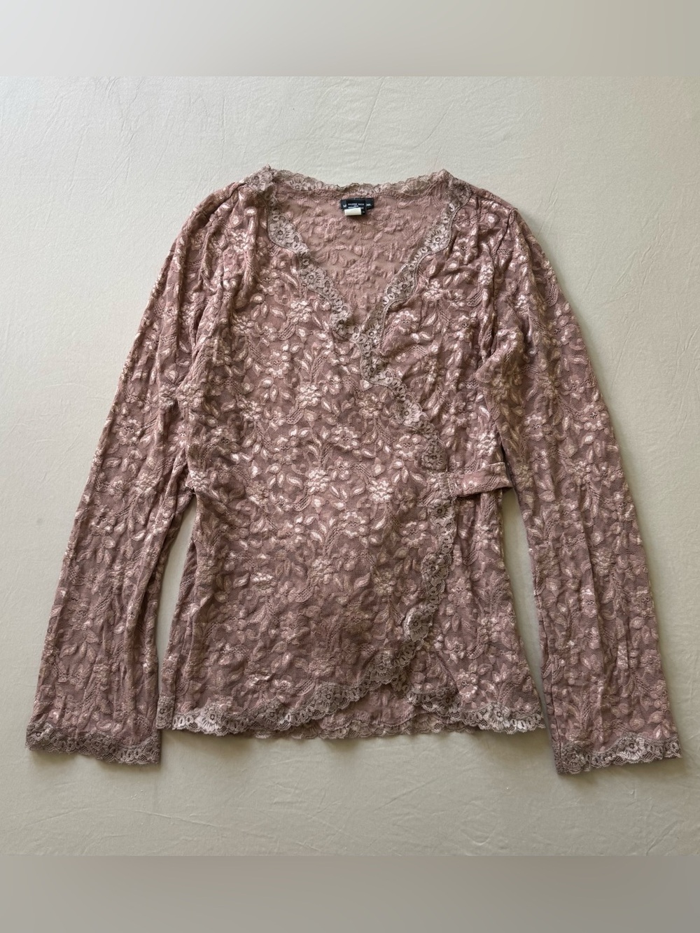 Vintage Y2K Moda International sheer floral lace wrap top